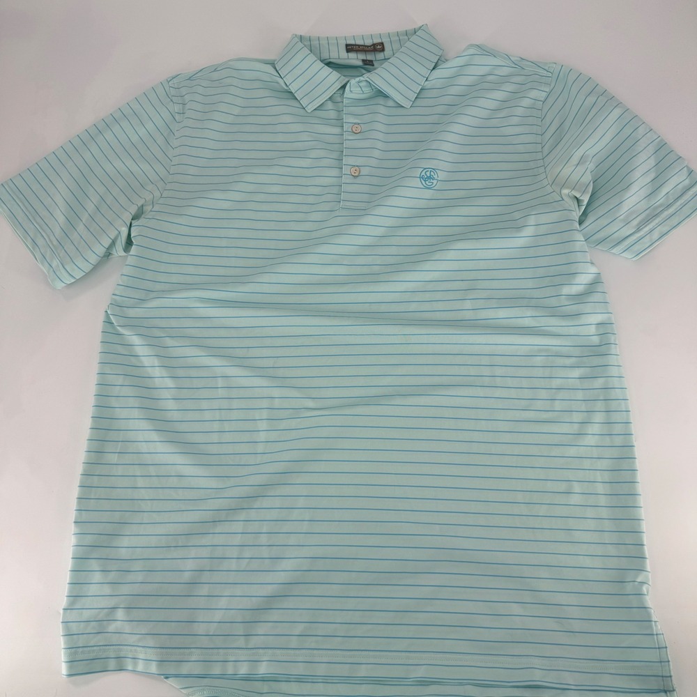 Peter Millar Summer Comfort Mens Large Polo Shirt Mint Green Blue Stripe SFG